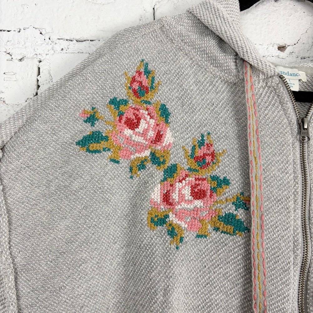 Sundance Annabeth Zip Embroidered Grey Floral Rose Hoodie Jacket Large - Picture 5 of 11
